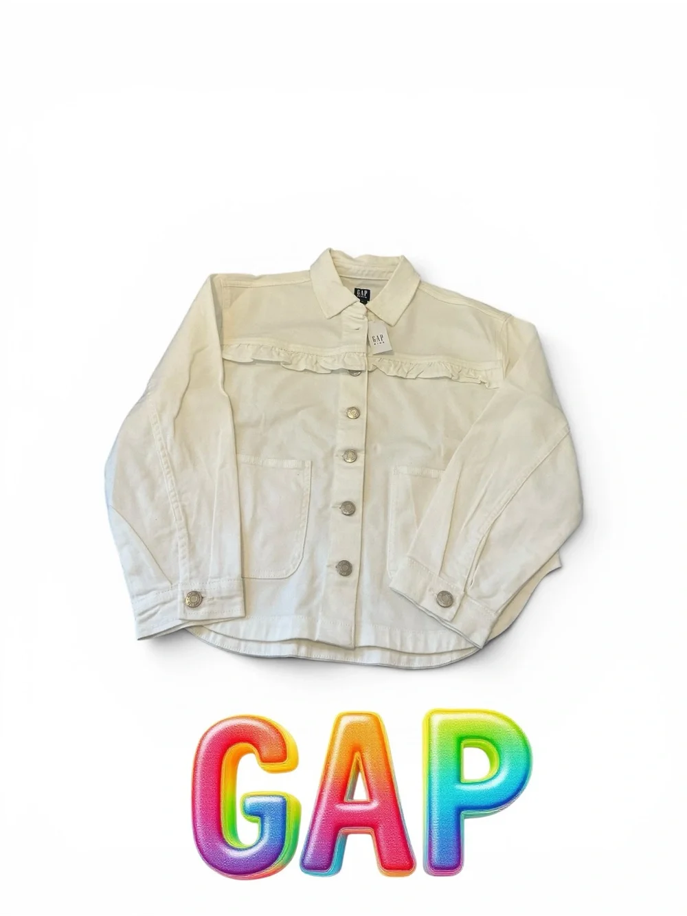 GAP Cream Ruffle-Trim Button-Front Jacket